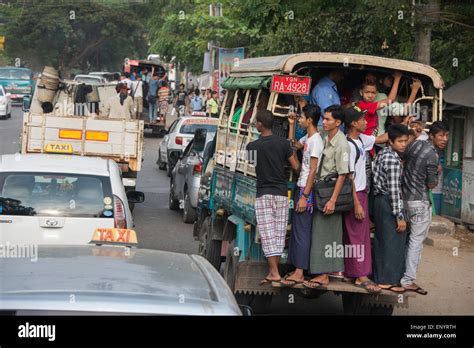 Myanmar Aka Burma Yangon Aka Rangoon Typical Street Scene With