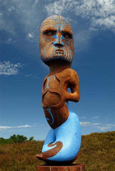 Tangaroa God New Zealand Pouwhenua Maori Carved Pole Of Tangaroa