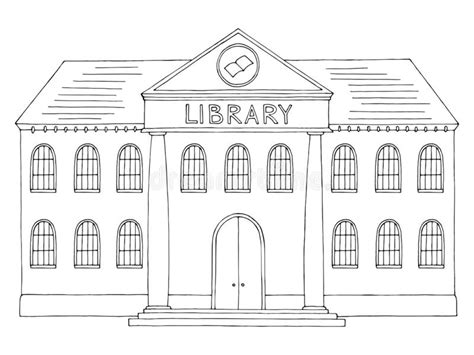 Library Building Exterior Graphic Black White Isolated Sketch