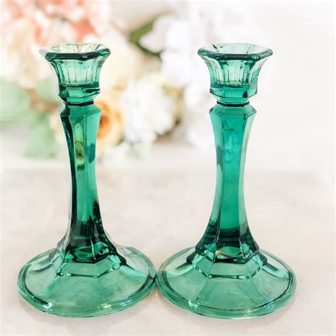 vintage green glass candle holders birthday t indiana glass candlesticks wedding decor