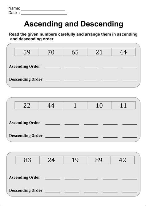 Maths Worksheets For Class 1 Ascending And Descending Order