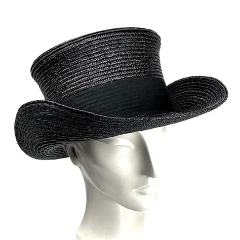 Black Straw Top Hat Wide Brim Top Hat Large Brim Black Top Etsy Uk