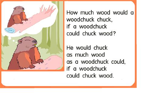 Woodchuck Tongue Twister One Page Illustrated Handout Easy Reading