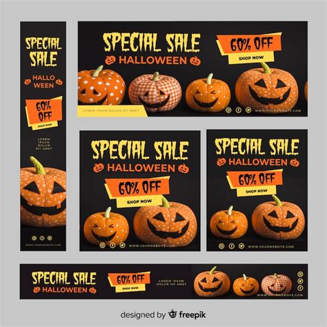 Free Vector Set Of Halloween Sale Banners