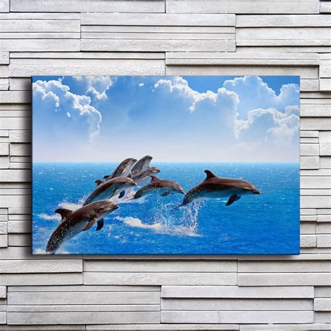 Canvas Wall Art Pictures Living Room Frame 1 Piece Dolphins Jumping In