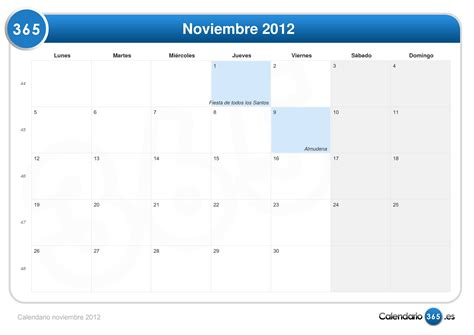 calendario noviembre 2012
