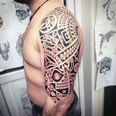 75 Tribal Arm Tattoos For Men Interwoven Line Design Ideas With