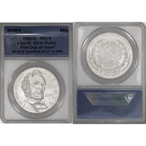 2009 P Abraham Lincoln Commemorative Silver Dollar Anacs Ms 70