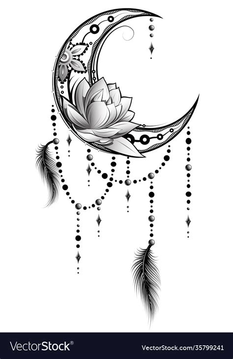 Crescent Moon In Boho Tattoo Style Royalty Free Vector Image