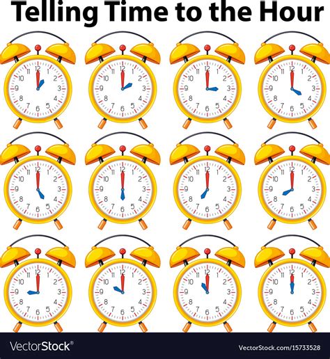 Telling Time To The Hour On Yellow Clock Vector Image