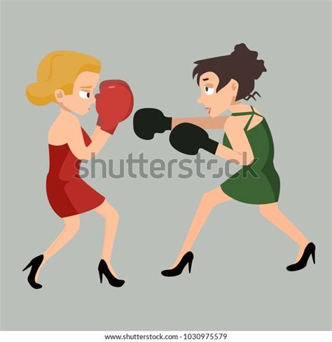 Womens Fight Two Girls Dresses Boxing Stock Vector Royalty Free
