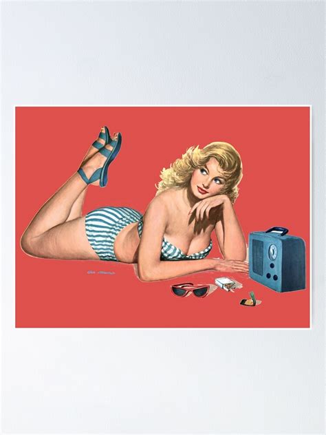 Vintage Pin Up Girl Laying Down Listening To Music Poster For Sale