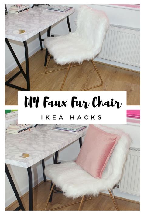 Two Chairs With Faux Fur On Them In Front Of A White Table And Pink Pillow