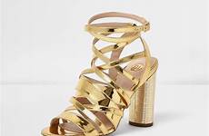 gold sandals strappy river island heeled metallic patent women riverisland shoes
