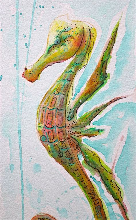 Whimsical Sea Horse Original Water Color Painting Approx 5 12 X 15