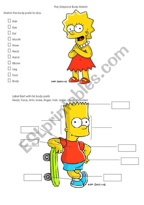 Simpsons Body Parts Worksheet Esl Worksheet By Vickiii