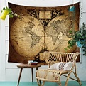 Vintage Retro Classic World Map Earth Watercolor Tapestry Wall Hanging ...