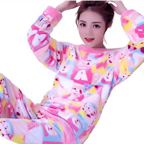 Korean Style Kawaii Cute Pajamas For Women Winter Flannel Pajama Set