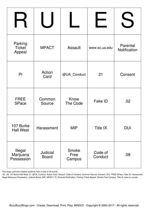 Rules Bingo Cards To Download Print And Customize