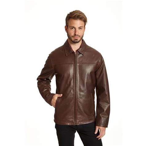 Excelled Excelled Mens Lambskin Leather Shirt Collar Jacket Brown