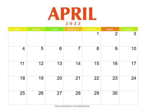 Free Printable April 2022 Calendar 12 Best Designs For You