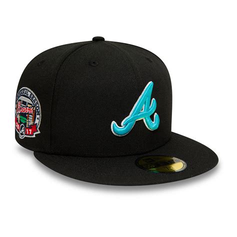 Official New Era Atlanta Braves Mlb Blue Logo Black 59fifty Fitted Cap