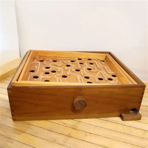 Vintage Labyrinth Wooden Tilt Maze With Marble Dovetail Corners 1125 X