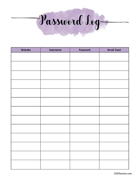 Free Customizable Password Log Many Templates Are Available