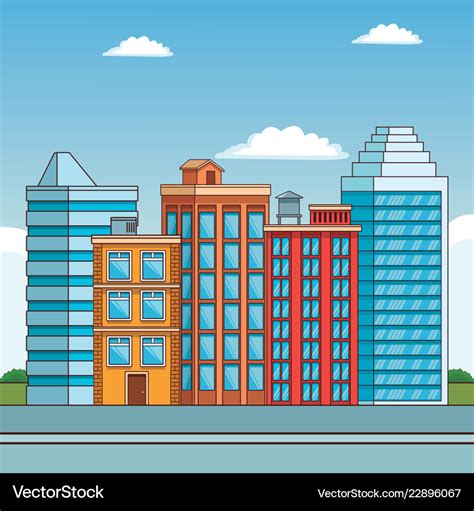 City Buildings Cartoon Royalty Free Vector Image