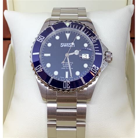 Swish Swiss Made Automatic Watch With Rotating Blue Bezel Style Sw102 Uk