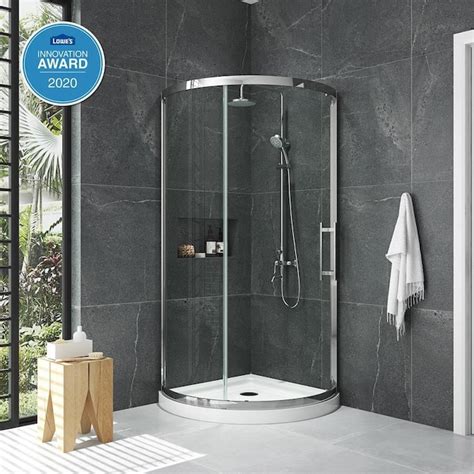 ove decors swift install chrome 73 25 in x 34 in x 34 in 2 piece round corner shower kit in the