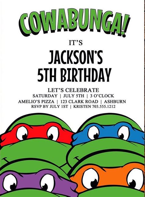 Ninja Turtles Birthday Invitation Birthday Party Invitations N Ninja