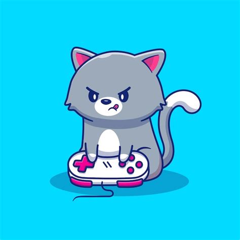 Premium Vector Cute Cat Gaming Icon Illustration Animal Game Icon