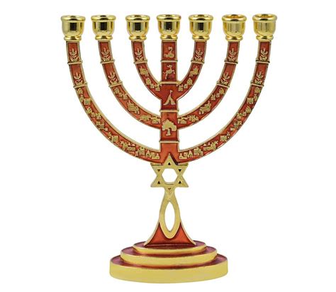 Messianic Seal Gold Tone Seven Branch Menorah Grafted Star Of David