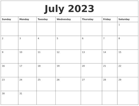 Editable Calendar July 2023
