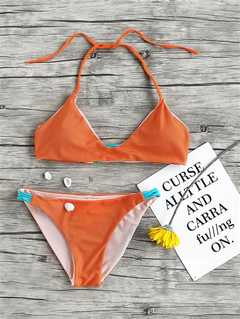 Contrast Criss Cross Strap Bikini Set Sheinsheinside