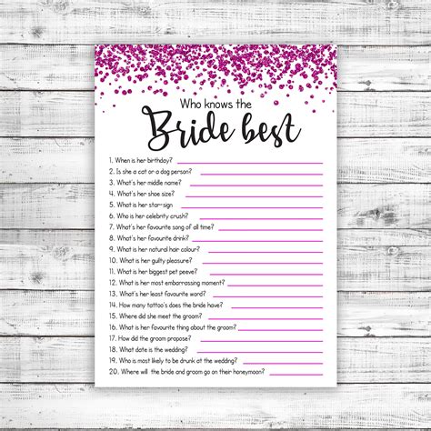 Who Knows The Bride Best Game A Hilarious Hen Do Bachelorette Bridal Shower Game Or A Game