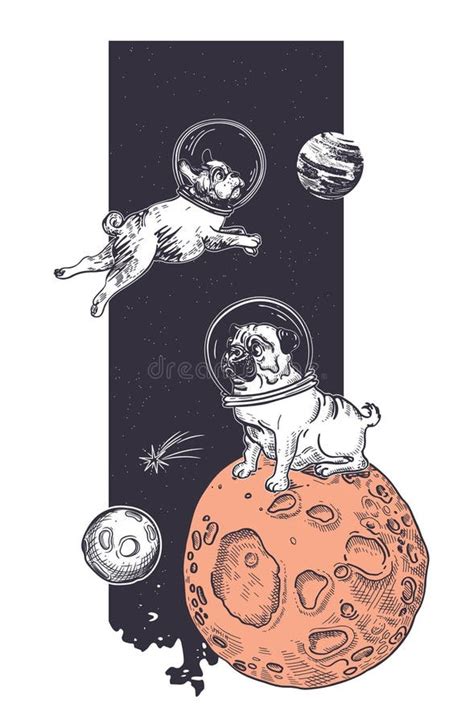 Set Of Dogs Astronauts Pugs And Boston Terriers Animals In Space