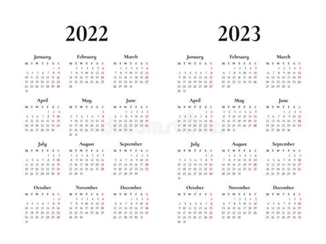 Calendário 2022 E 2023 Semana Começa Na Segunda Feira Ilustração Do