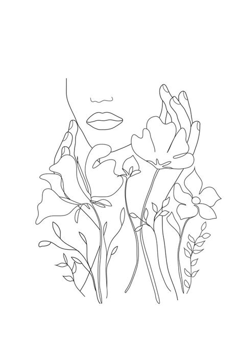 Minimal Line Art Summer Bouquet Mini Art Print By Nadja Without Stand
