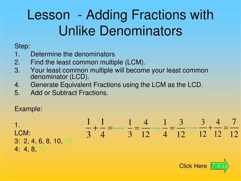 How to add fractions with unlike denominators 11 steps. PPT - Adding and Subtracting Fractions With Unlike ...