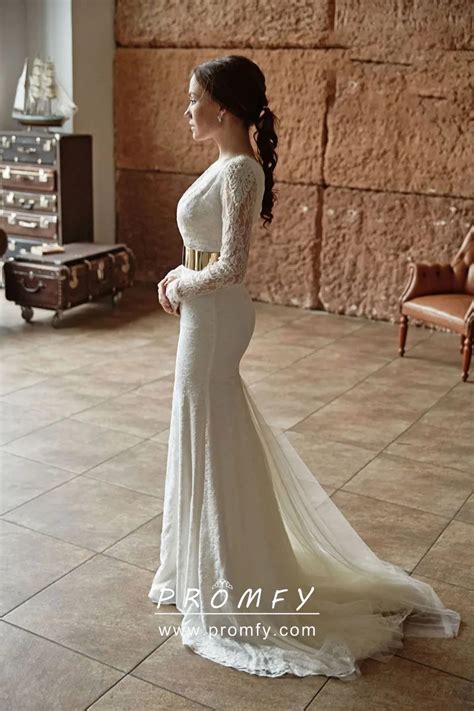 Elegant Ivory Lace Long Sleeve Formal Wedding Dress Promfy