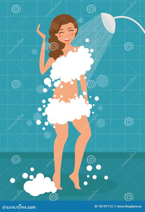 Woman Taking Shower Stock Vector Illustration Of Character 78197712