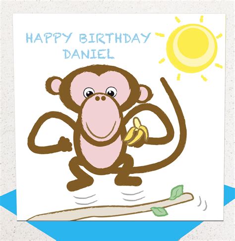 Monkey Personalised Birthday Card For Boy Or Girl Etsy Uk