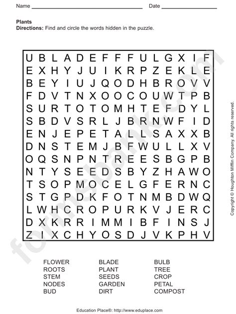 Plants Word Search Puzzle Template Printable Pdf Download