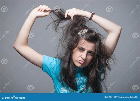 Girl Pulling Her Hair Stock Image Image Of Pulling Angry 62341687