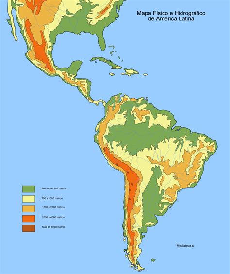 Mapa F Sico Y Hidrogr Fico De Am Rica Latina Tama O Completo Gifex