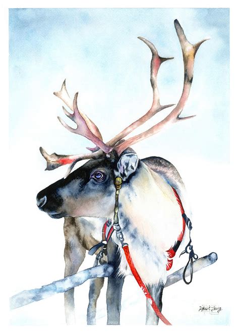 Reindeer Watercolor Painting By Hwi Jung Fine Art America