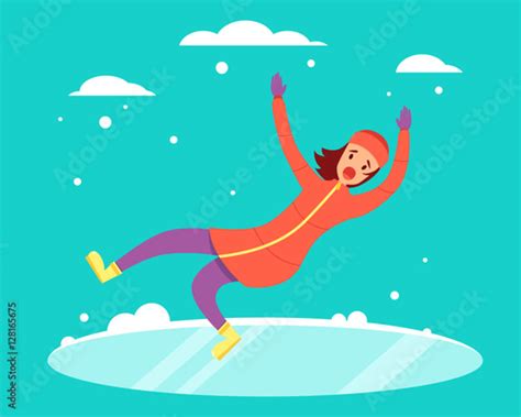 Woman Slipped On The Snowy Slippery Road Vector Illustration Fichier