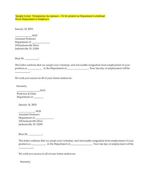 This at will termination letter sample is written to a member of the sales force of an organization. letter of termination of employment redundancy template ...